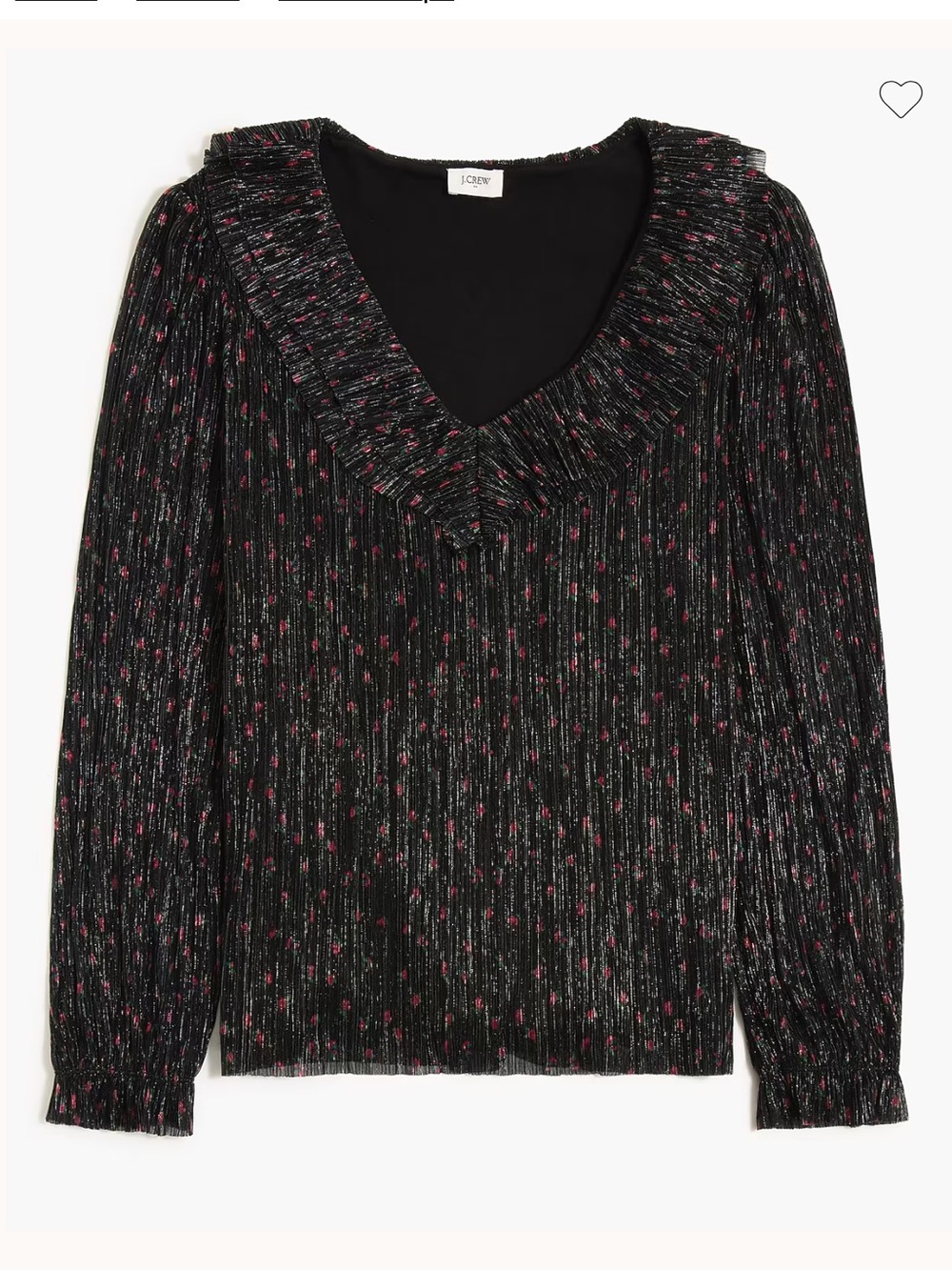 J. Crew Black V-Neck Metallic Top with Pink Accent